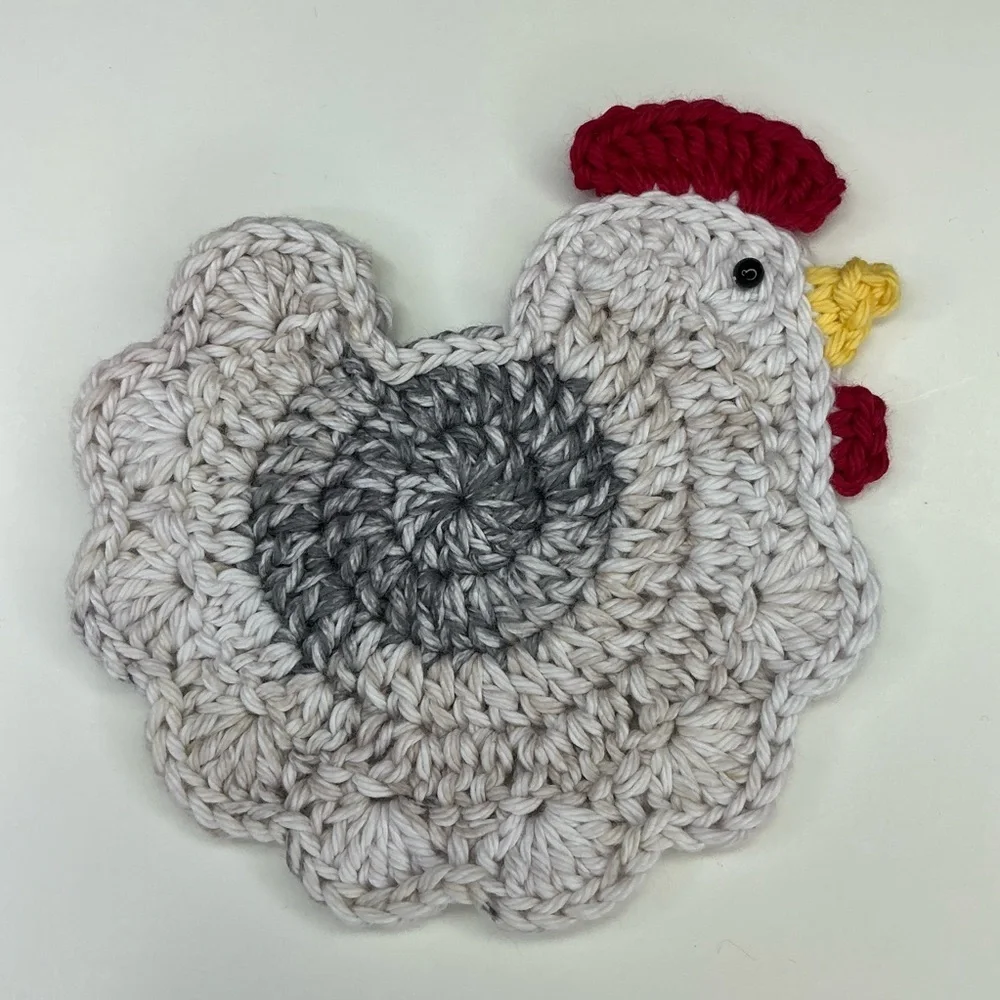 Chicken Cup Mug Coasters Set of‎ 4 Handcrafted Crochet by Seller Cotton